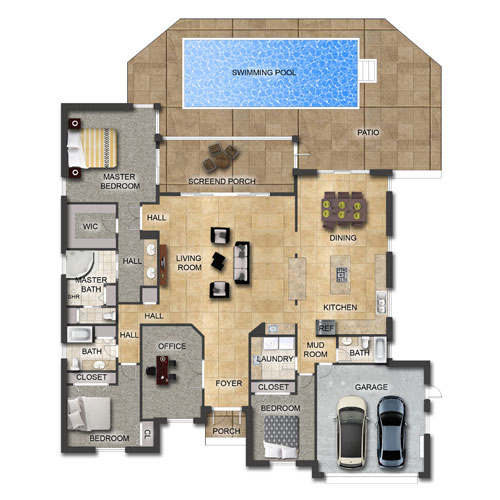 color floor plans with dimensions